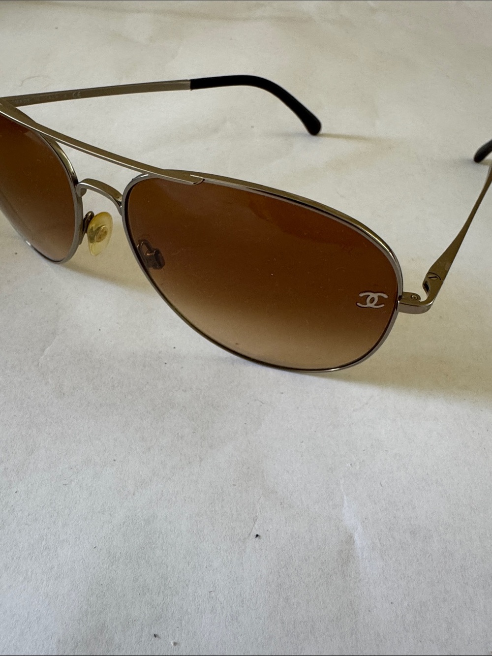 Chanel aviator sunglasses with light brown lens and hard case. - Picture 3 of 5